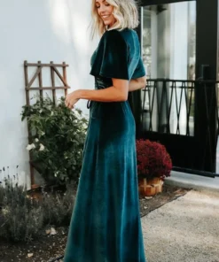 BB Custom Dresses Meghan Velvet Wrap Maxi Dress | Jade