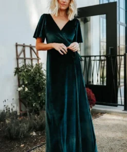 BB Custom Dresses Meghan Velvet Wrap Maxi Dress | Jade