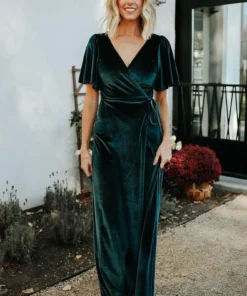 BB Custom Dresses Meghan Velvet Wrap Maxi Dress | Jade