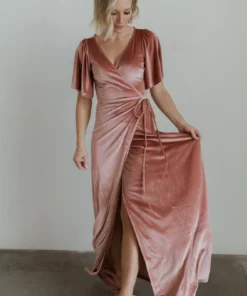 BB Custom Meghan Velvet Wrap Maxi Dress | Mauve Dresses