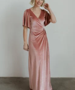 BB Custom Meghan Velvet Wrap Maxi Dress | Mauve Dresses
