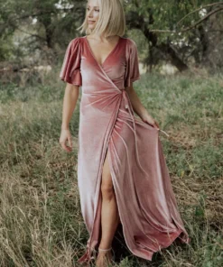 BB Custom Meghan Velvet Wrap Maxi Dress | Mauve Dresses