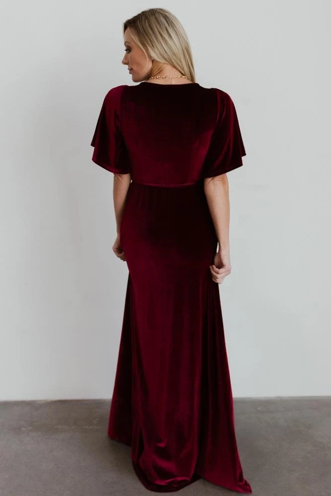 BB Custom Dresses Meghan Velvet Wrap Maxi Dress | Mulberry 17 BB Custom Dresses Meghan Velvet Wrap Maxi Dress | Mulberry