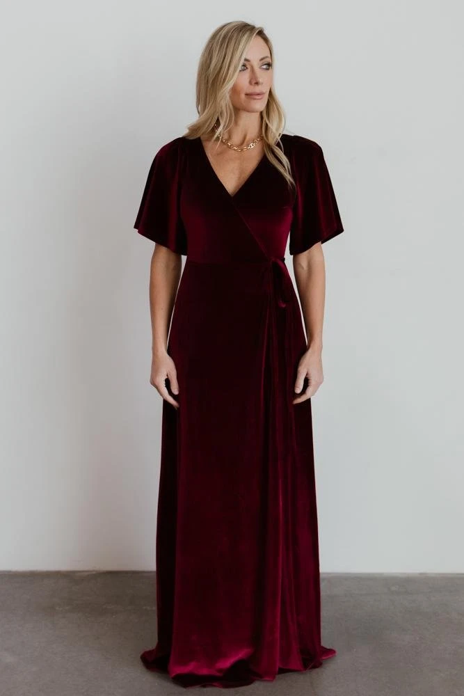 BB Custom Dresses Meghan Velvet Wrap Maxi Dress | Mulberry 7 BB Custom Dresses Meghan Velvet Wrap Maxi Dress | Mulberry