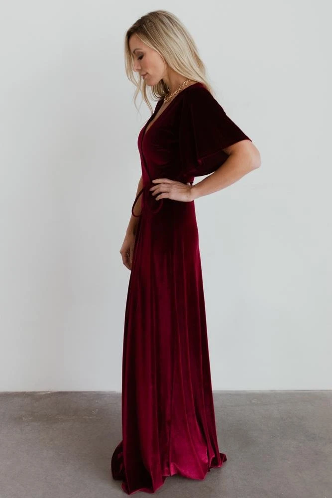 BB Custom Dresses Meghan Velvet Wrap Maxi Dress | Mulberry 10 BB Custom Dresses Meghan Velvet Wrap Maxi Dress | Mulberry