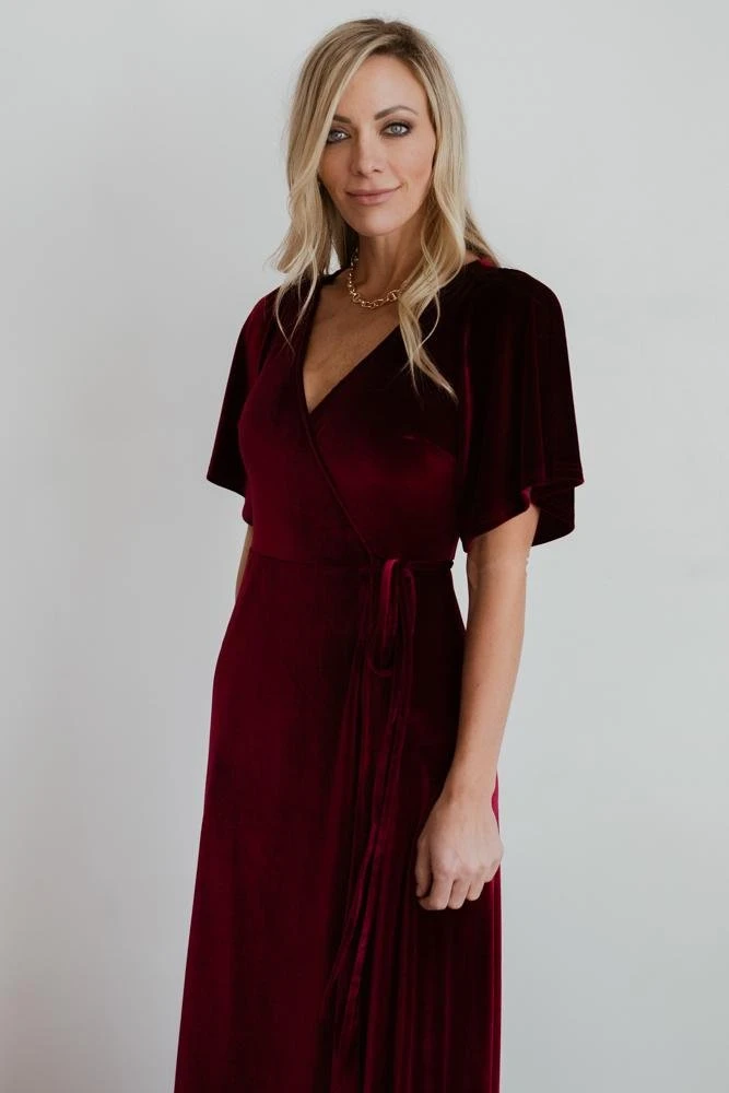 BB Custom Dresses Meghan Velvet Wrap Maxi Dress | Mulberry 9 BB Custom Dresses Meghan Velvet Wrap Maxi Dress | Mulberry