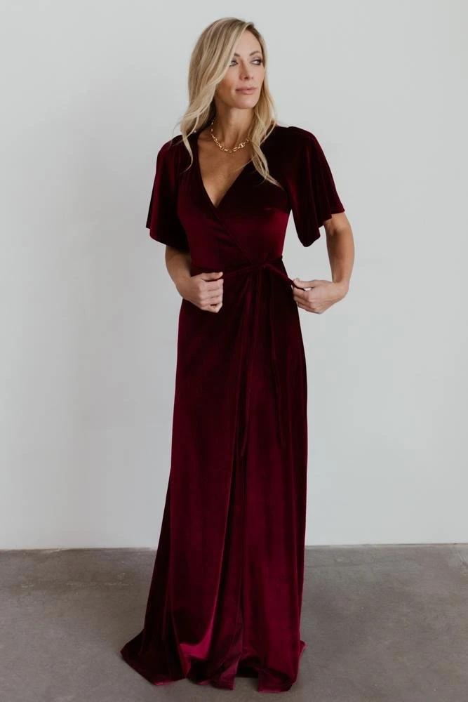 BB Custom Dresses Meghan Velvet Wrap Maxi Dress | Mulberry 12 BB Custom Dresses Meghan Velvet Wrap Maxi Dress | Mulberry