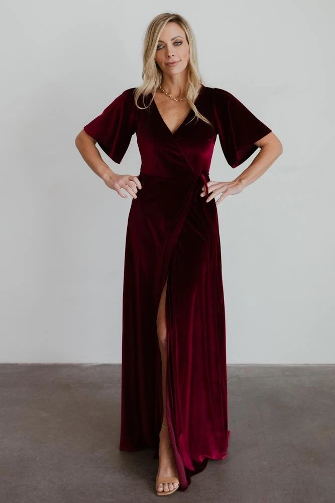 BB Custom Dresses Meghan Velvet Wrap Maxi Dress | Mulberry 8 BB Custom Dresses Meghan Velvet Wrap Maxi Dress | Mulberry