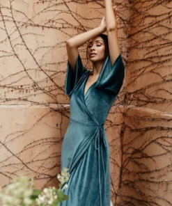 BB Custom Meghan Velvet Wrap Maxi Dress | Persian Blue