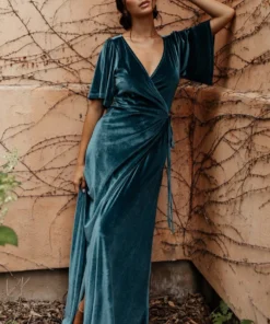 BB Custom Meghan Velvet Wrap Maxi Dress | Persian Blue