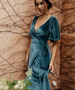 BB Custom Meghan Velvet Wrap Maxi Dress | Persian Blue