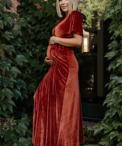 BB Custom Meghan Velvet Wrap Maxi Dress | Rust 14 BB Custom Meghan Velvet Wrap Maxi Dress | Rust