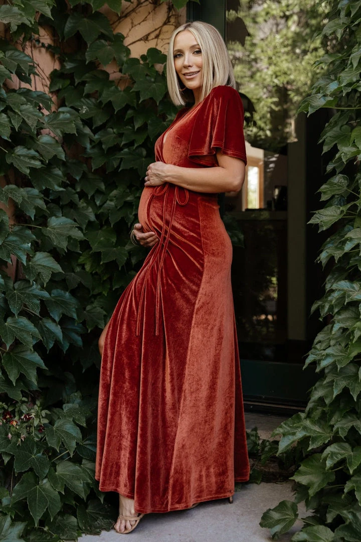BB Custom Meghan Velvet Wrap Maxi Dress | Rust 4 BB Custom Meghan Velvet Wrap Maxi Dress | Rust