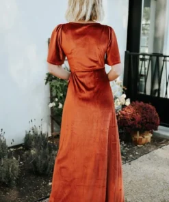 BB Custom Meghan Velvet Wrap Maxi Dress | Rust 18 BB Custom Meghan Velvet Wrap Maxi Dress | Rust