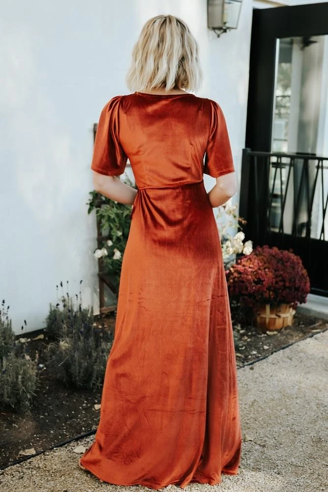 BB Custom Meghan Velvet Wrap Maxi Dress | Rust 8 BB Custom Meghan Velvet Wrap Maxi Dress | Rust
