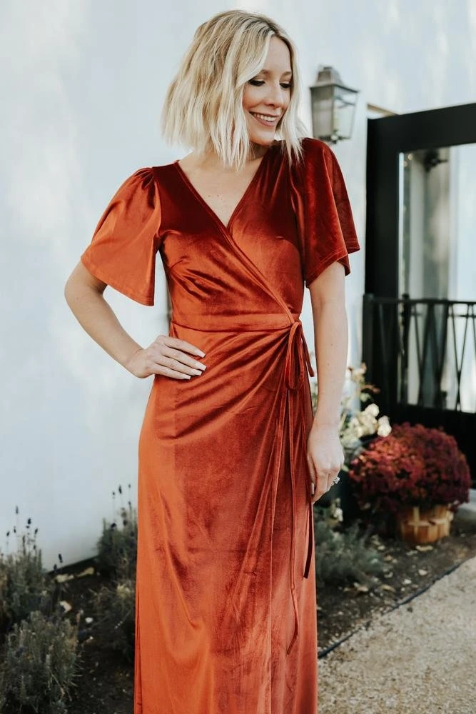 BB Custom Meghan Velvet Wrap Maxi Dress | Rust 5 BB Custom Meghan Velvet Wrap Maxi Dress | Rust