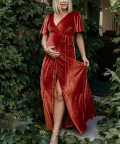 BB Custom Meghan Velvet Wrap Maxi Dress | Rust