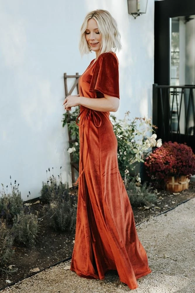 BB Custom Meghan Velvet Wrap Maxi Dress | Rust 7 BB Custom Meghan Velvet Wrap Maxi Dress | Rust