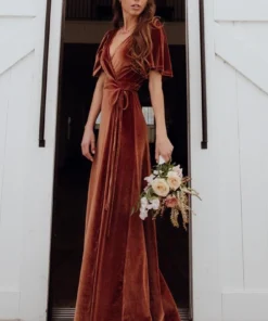 BB Custom Dresses Meghan Velvet Wrap Maxi Dress | Spice