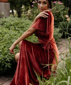BB Custom Meghan Velvet Wrap Maxi Dress | Terracotta