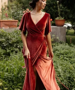 BB Custom Meghan Velvet Wrap Maxi Dress | Terracotta 16 BB Custom Meghan Velvet Wrap Maxi Dress | Terracotta