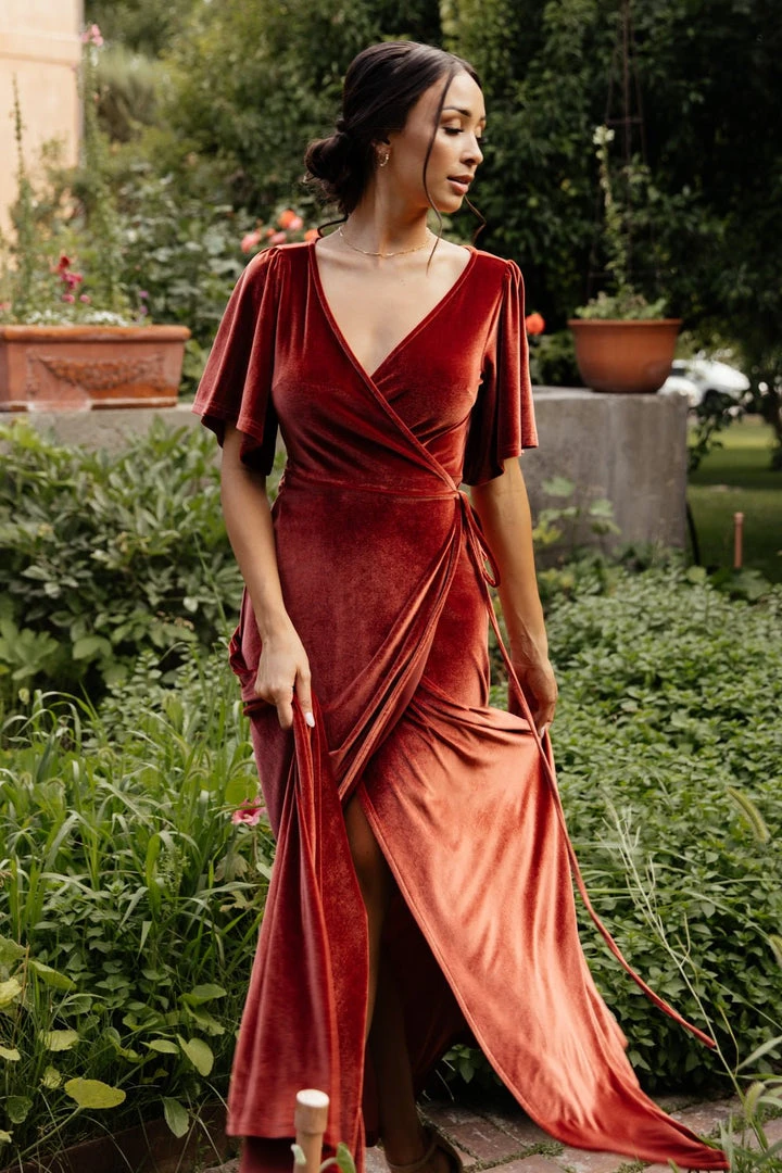 BB Custom Meghan Velvet Wrap Maxi Dress | Terracotta 3 BB Custom Meghan Velvet Wrap Maxi Dress | Terracotta
