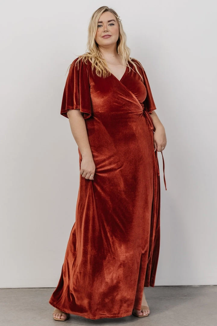 BB Custom Meghan Velvet Wrap Maxi Dress | Terracotta 7 BB Custom Meghan Velvet Wrap Maxi Dress | Terracotta