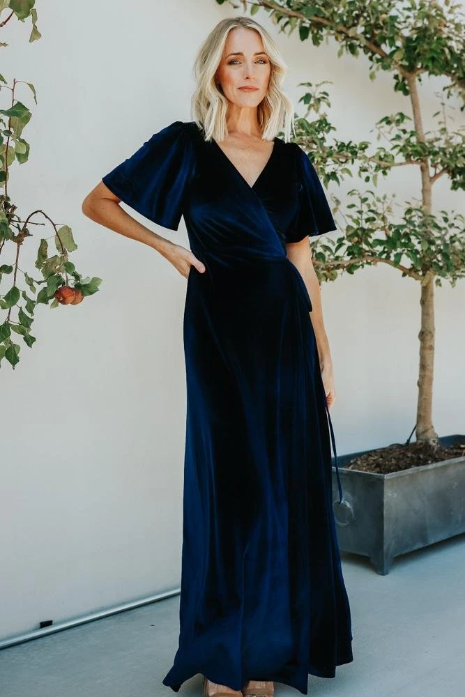 BB Custom Meghan Velvet Wrap Maxi Dress | Navy 4 BB Custom Meghan Velvet Wrap Maxi Dress | Navy