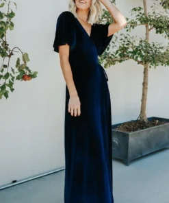 BB Custom Meghan Velvet Wrap Maxi Dress | Navy