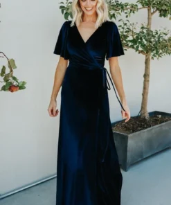 BB Custom Meghan Velvet Wrap Maxi Dress | Navy 12 BB Custom Meghan Velvet Wrap Maxi Dress | Navy