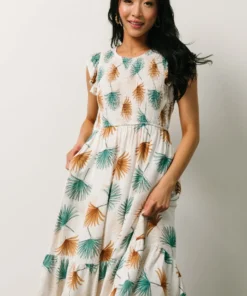 HAY Micah Tropical Midi Dress | Ivory