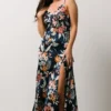 DF Dresses Midnight Tropics Satin Dress | Deep Blue Floral