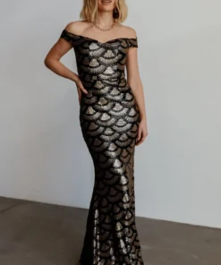 RR Dresses Milan Sequin Gown | Black + Gold