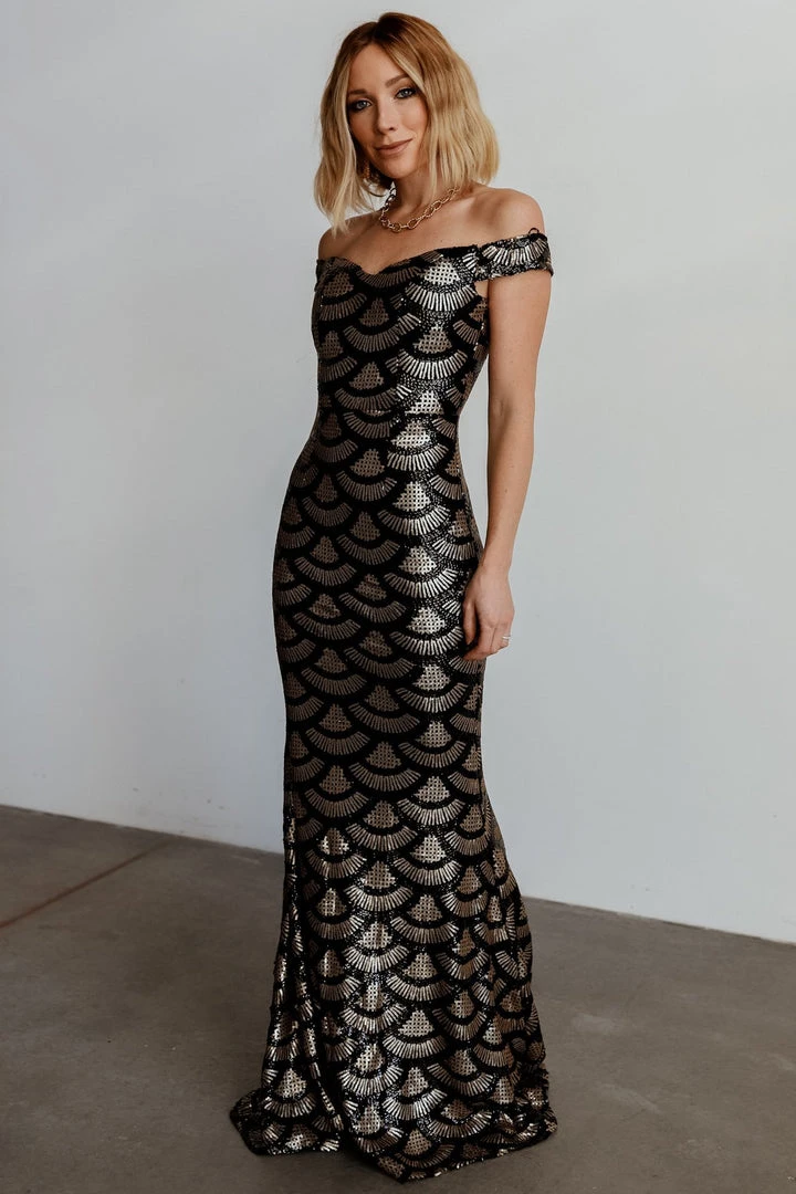 RR Dresses Milan Sequin Gown | Black + Gold 2 RR Dresses Milan Sequin Gown | Black + Gold