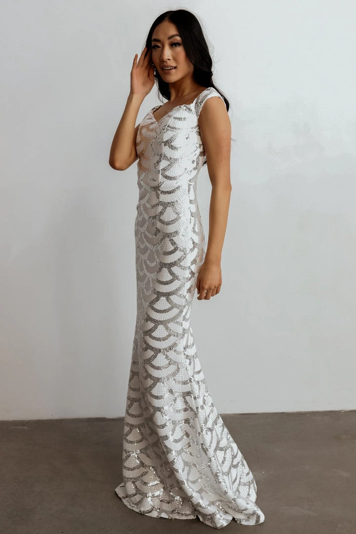 RR Dresses Milan Sequin Gown | White + Silver 6 RR Dresses Milan Sequin Gown | White + Silver