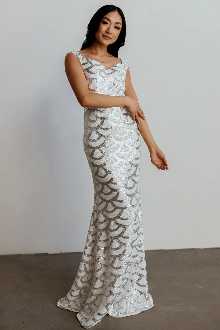 RR Dresses Milan Sequin Gown | White + Silver 2 RR Dresses Milan Sequin Gown | White + Silver