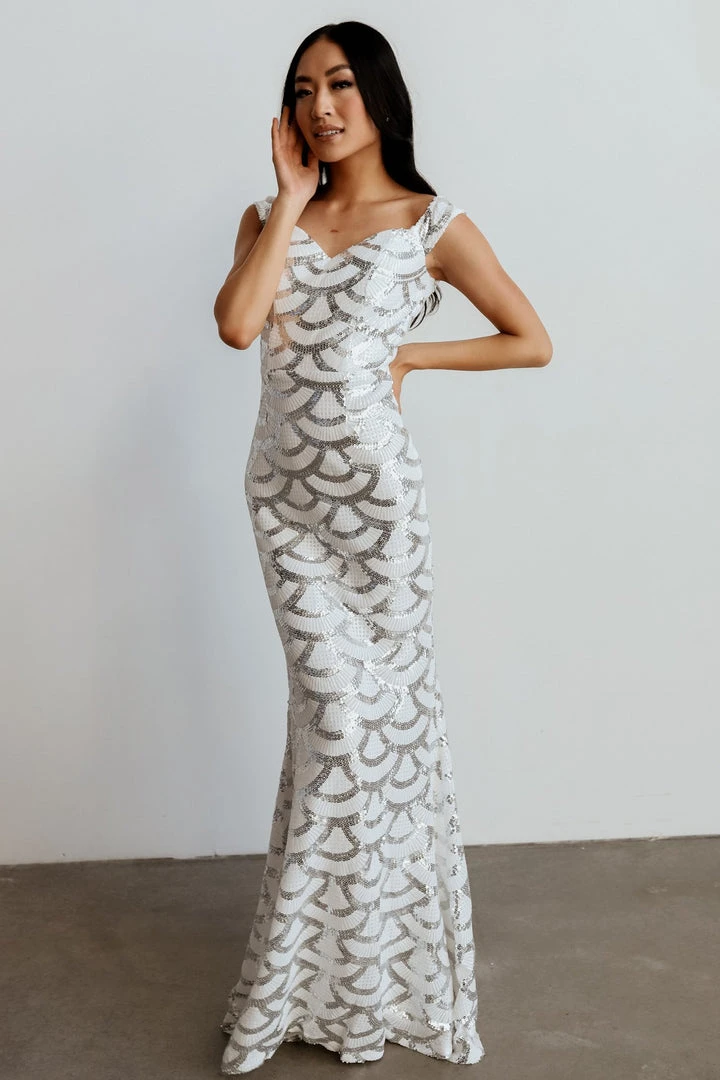 RR Dresses Milan Sequin Gown | White + Silver 3 RR Dresses Milan Sequin Gown | White + Silver