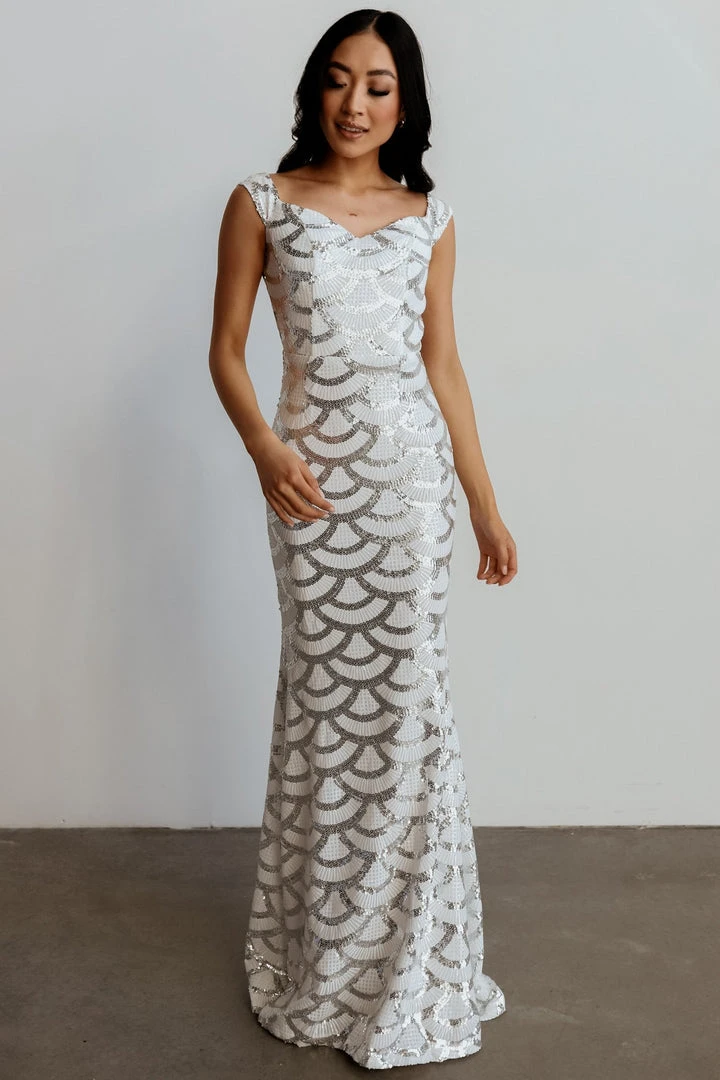 RR Dresses Milan Sequin Gown | White + Silver 1 RR Dresses Milan Sequin Gown | White + Silver