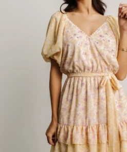 FT Mirabella Short Dress | Light Yellow Floral