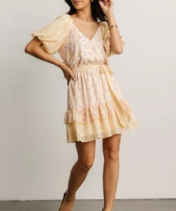 FT Mirabella Short Dress | Light Yellow Floral