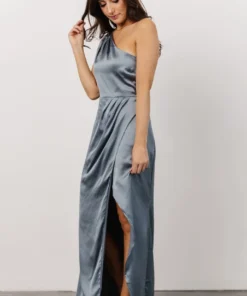 SL Morgan One Shoulder Gown | Dusty Blue 9 SL Morgan One Shoulder Gown | Dusty Blue