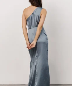 SL Morgan One Shoulder Gown | Dusty Blue 7 SL Morgan One Shoulder Gown | Dusty Blue