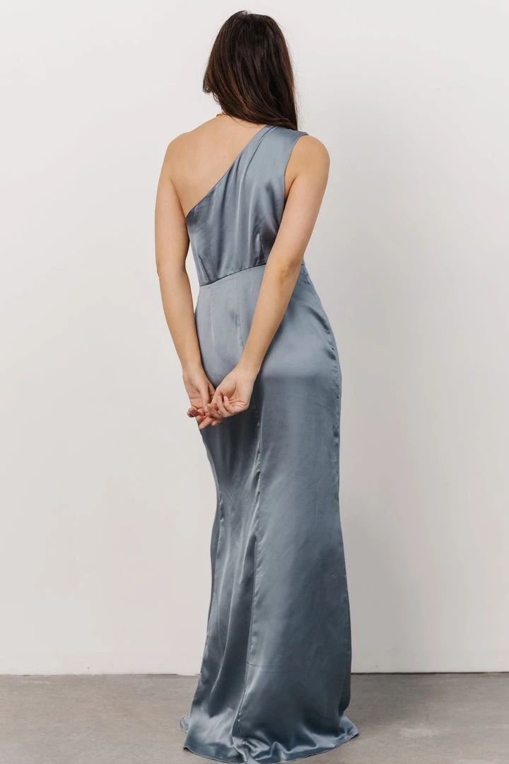 SL Morgan One Shoulder Gown | Dusty Blue 3 SL Morgan One Shoulder Gown | Dusty Blue