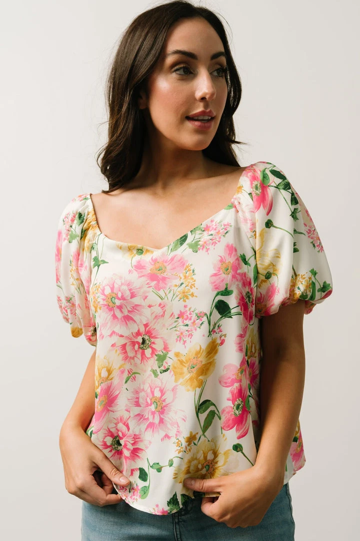 FT Nancy Top | Ivory Multi Floral Tops 1 FT Nancy Top | Ivory Multi Floral Tops