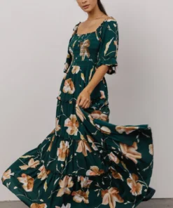BB Custom Natasha Ruffle Maxi Dress | Deep Green Floral Dresses