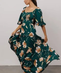 BB Custom Natasha Ruffle Maxi Dress | Deep Green Floral Dresses