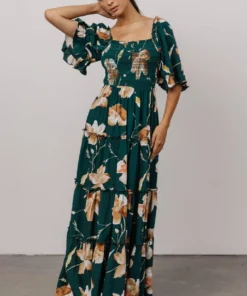 BB Custom Natasha Ruffle Maxi Dress | Deep Green Floral Dresses