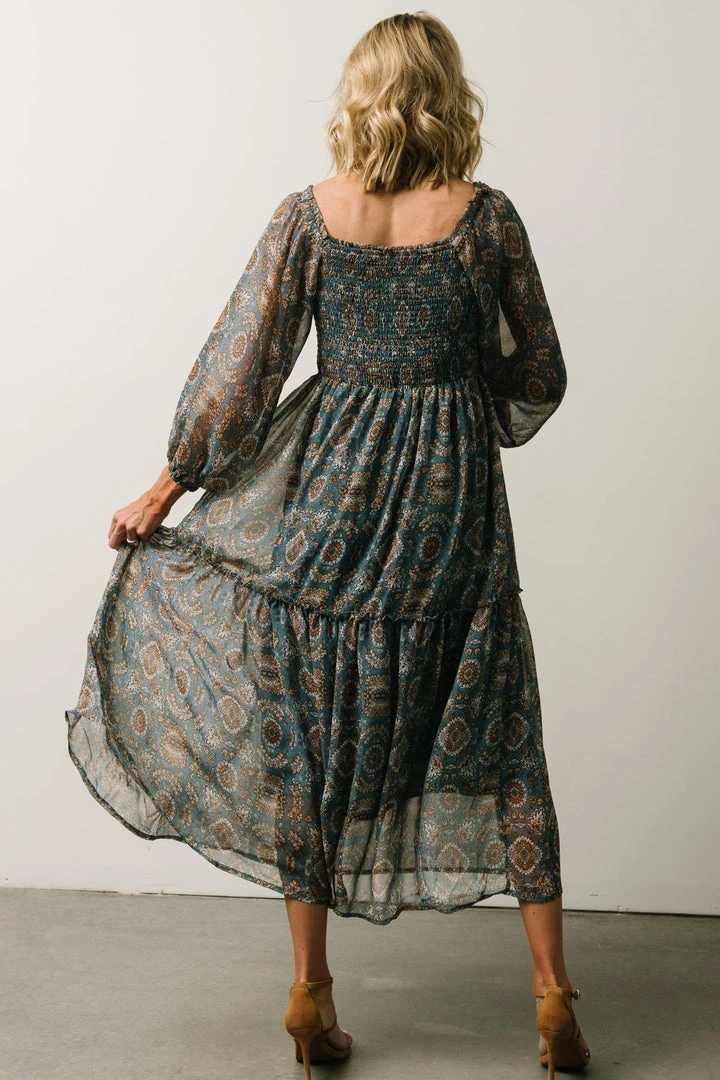 IL Dresses Nellie Smocked Midi Dress | Blue Print 2 IL Dresses Nellie Smocked Midi Dress | Blue Print