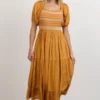 POL Newcastle Embroidered Midi Dress | Mustard