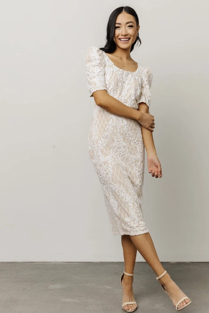 RR Dresses Odessa Sequin Midi Dress | White 9 RR Dresses Odessa Sequin Midi Dress | White
